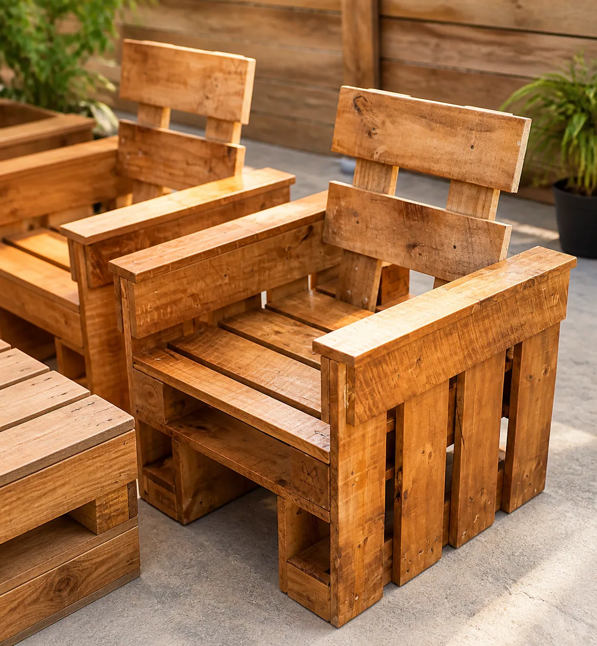 Sillón de madera hecho con pallets