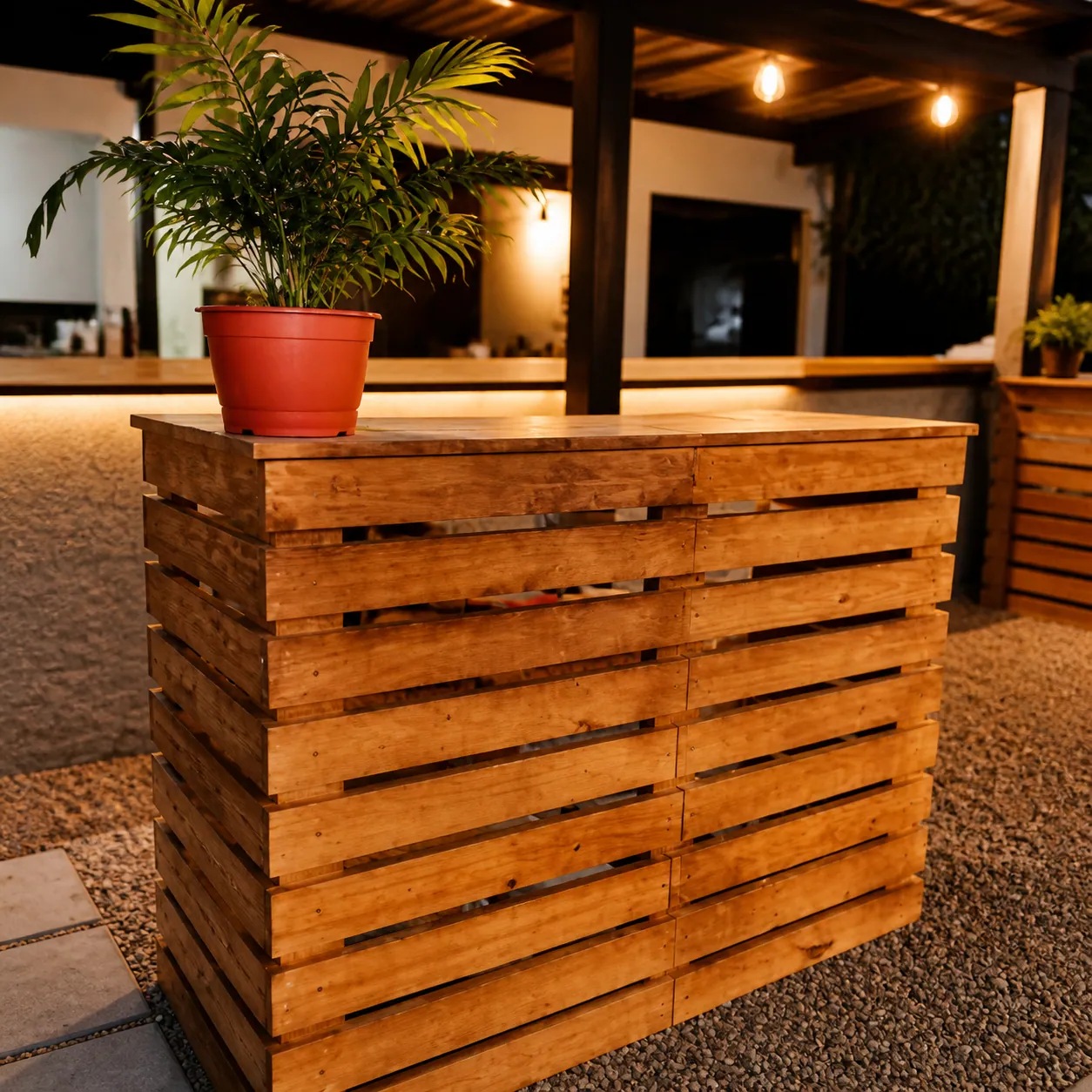 Barra de madera hecha con palets